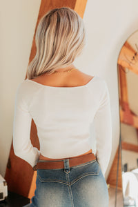 Cute As Ever Ribbed Long Sleeve Knit Crop Top (Ivory) - NanaMacs