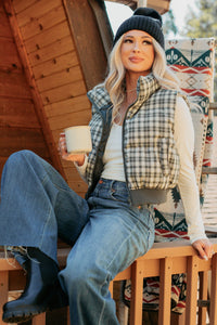 Polished Presence Plaid Puffer Vest (Olive) - NanaMacs