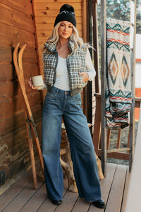 Polished Presence Plaid Puffer Vest (Olive) - NanaMacs