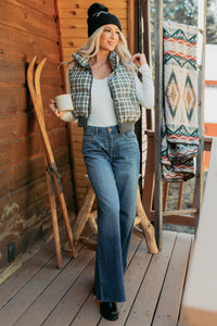 Polished Presence Plaid Puffer Vest (Olive) - NanaMacs