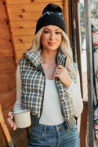 Polished Presence Plaid Puffer Vest (Olive) - NanaMacs