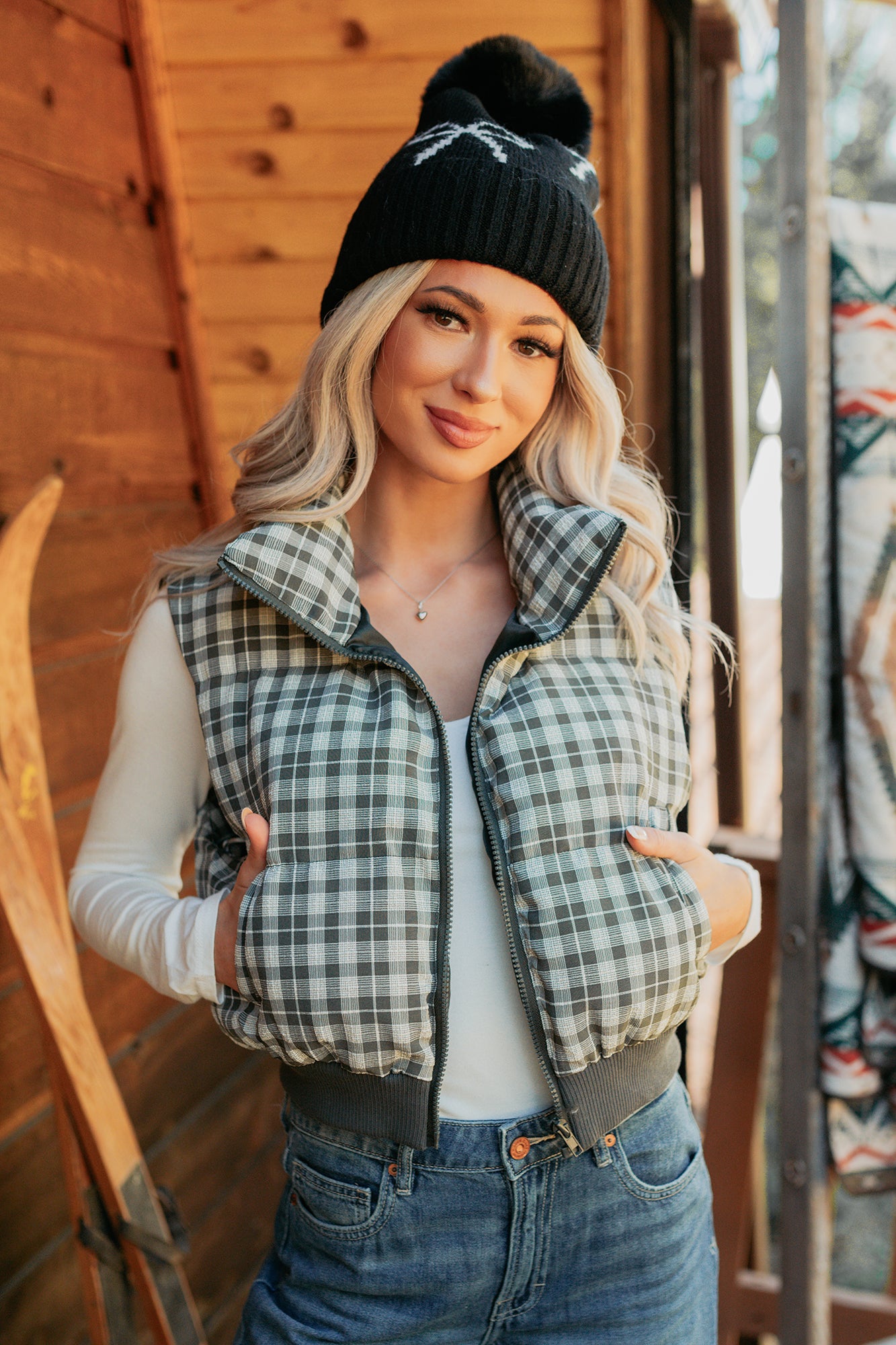 Polished Presence Plaid Puffer Vest (Olive) · NanaMacs