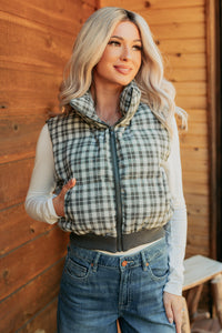 Polished Presence Plaid Puffer Vest (Olive) - NanaMacs
