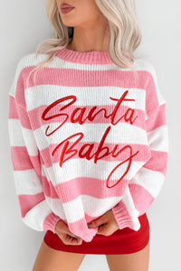 "Santa Baby" Stripe Knit Sweater (Pink/Multi)