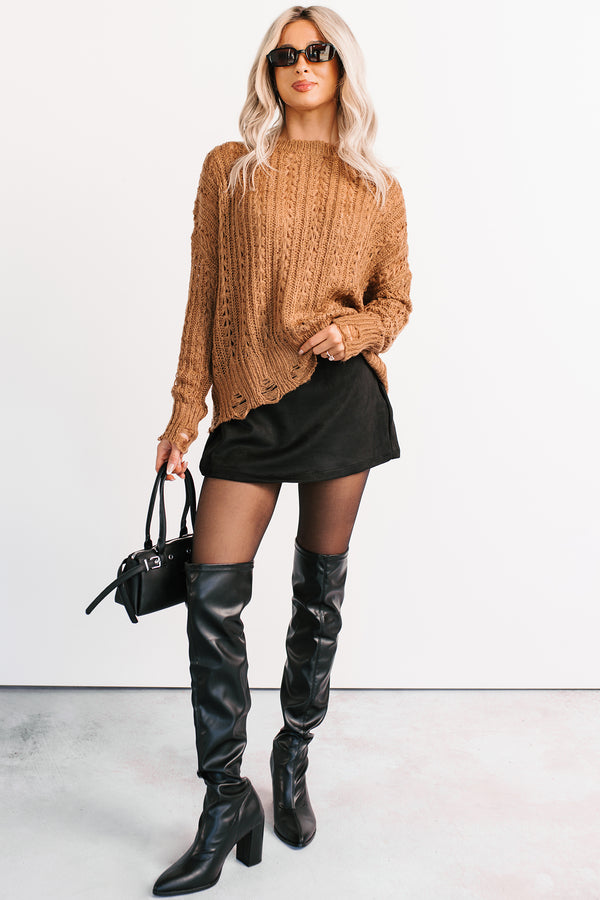 Peace Within Long Sleeve Cable Knit Sweater (Caramel) - NanaMacs