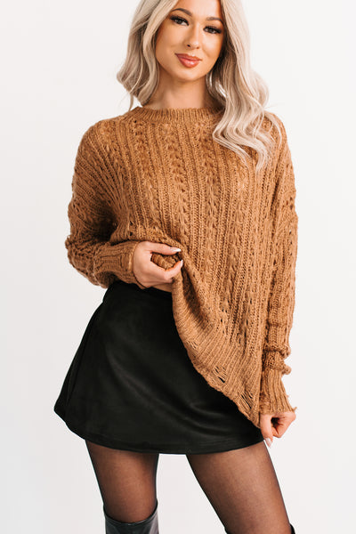 Peace Within Long Sleeve Cable Knit Sweater (Caramel) - NanaMacs