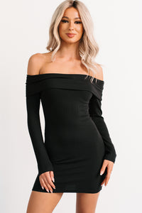 Run The Show Off The Shoulder Mini Dress (Black) - NanaMacs