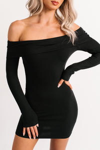 Run The Show Off The Shoulder Mini Dress (Black) - NanaMacs