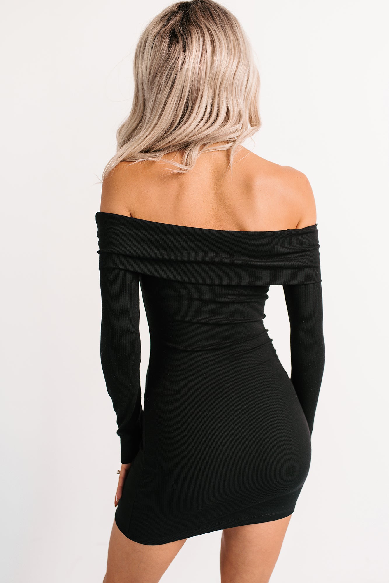Run The Show Off The Shoulder Mini Dress (Black) - NanaMacs
