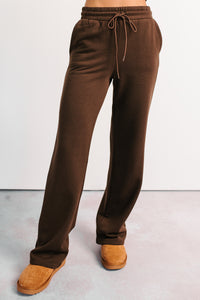 In No Hurry Drawstring Wide Leg Sweatpants (Brown) - NanaMacs