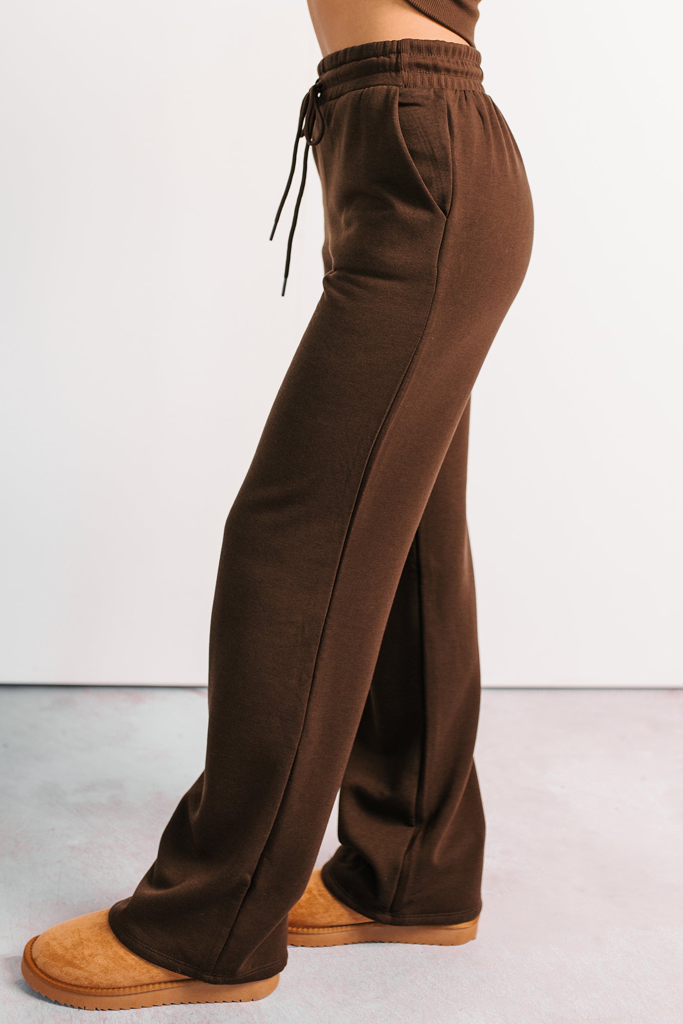 In No Hurry Drawstring Wide Leg Sweatpants (Brown) - NanaMacs