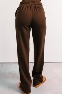 In No Hurry Drawstring Wide Leg Sweatpants (Brown) - NanaMacs