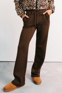 In No Hurry Drawstring Wide Leg Sweatpants (Brown) - NanaMacs