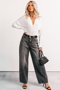 Last Looks Plunging V Neck Long Sleeve Bodysuit (Ivory) - NanaMacs