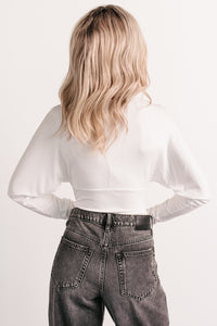 Last Looks Plunging V Neck Long Sleeve Bodysuit (Ivory) - NanaMacs