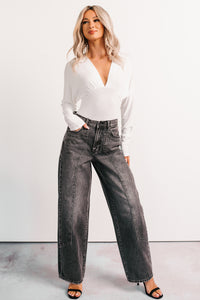 Last Looks Plunging V Neck Long Sleeve Bodysuit (Ivory) - NanaMacs