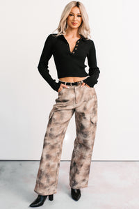 Edgy Attitude Smokey Print Cargo Jeans (Taupe Grey) - NanaMacs
