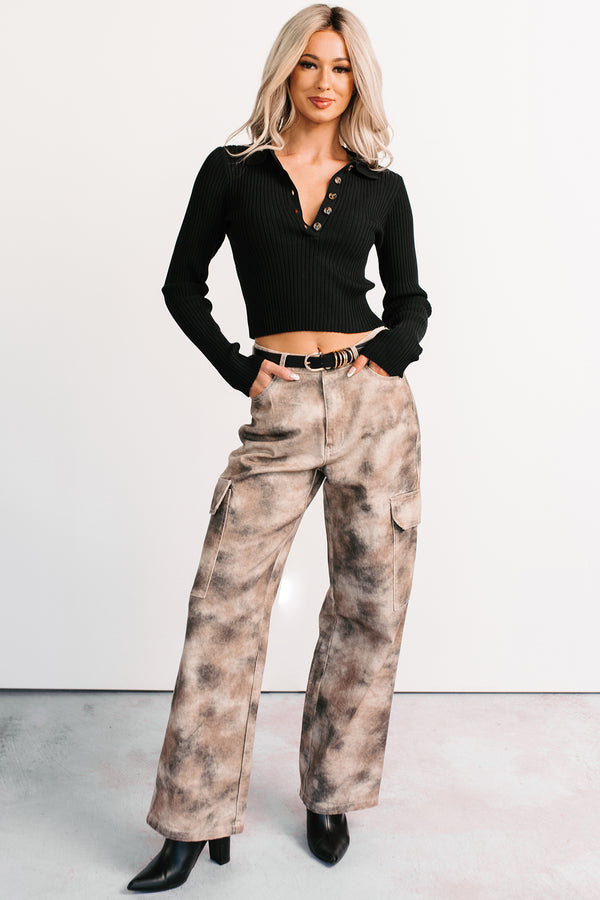 Edgy Attitude Smokey Print Cargo Jeans (Taupe Grey) - NanaMacs