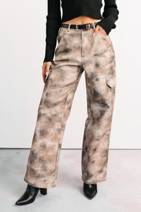 Edgy Attitude Smokey Print Cargo Jeans (Taupe Grey) - NanaMacs