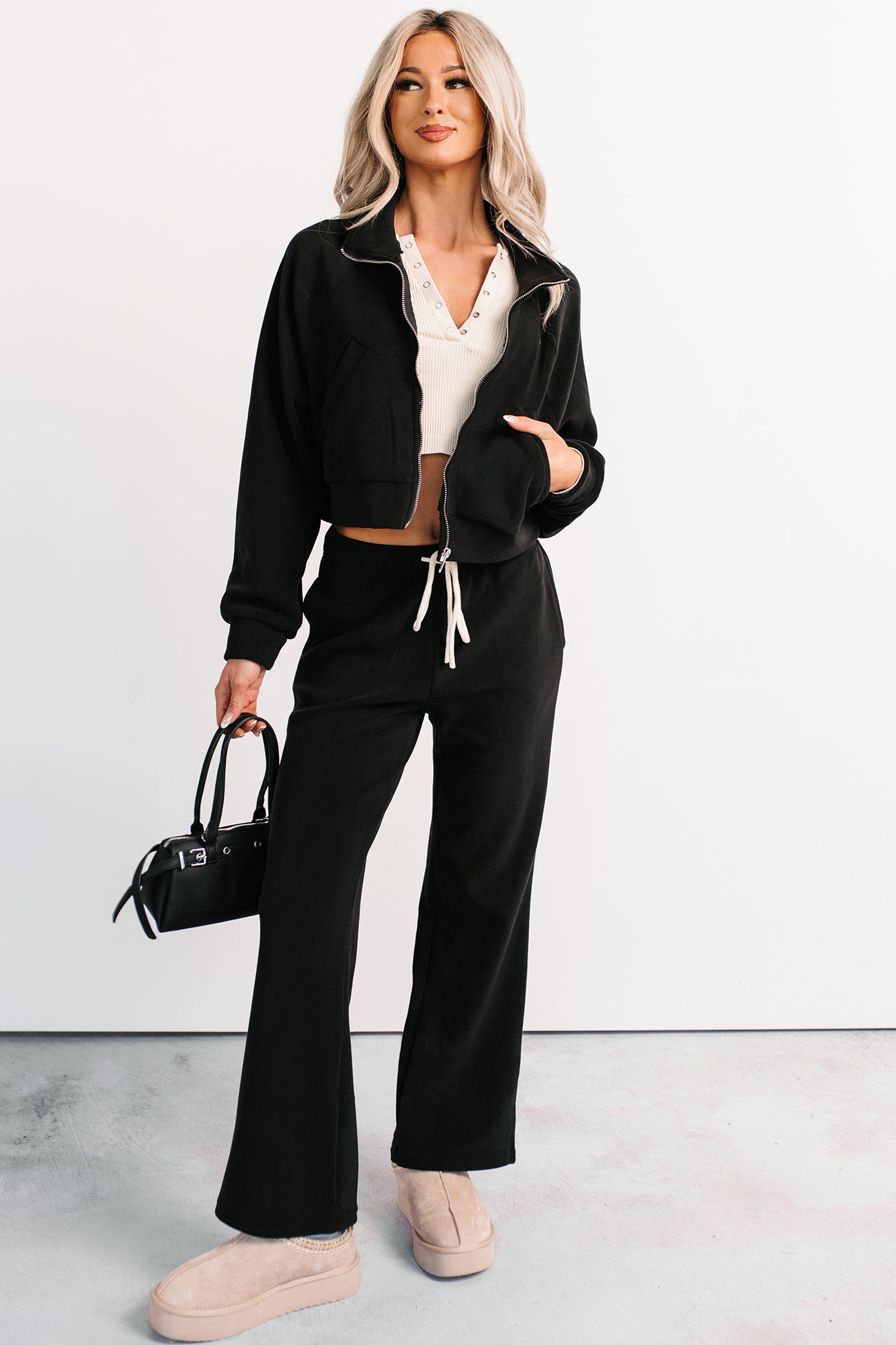 On The Field Fleece High Neck Track Jacket (Black) - NanaMacs