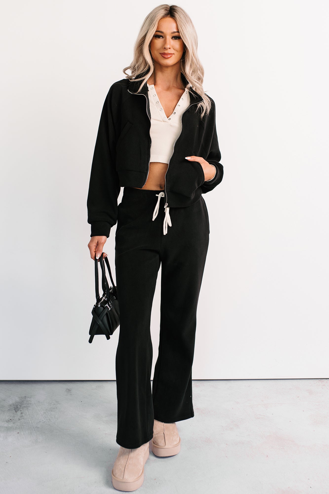 On The Field Fleece High Neck Track Jacket (Black) - NanaMacs