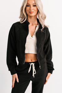 On The Field Fleece High Neck Track Jacket (Black) - NanaMacs