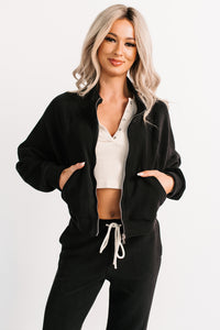 On The Field Fleece High Neck Track Jacket (Black) - NanaMacs