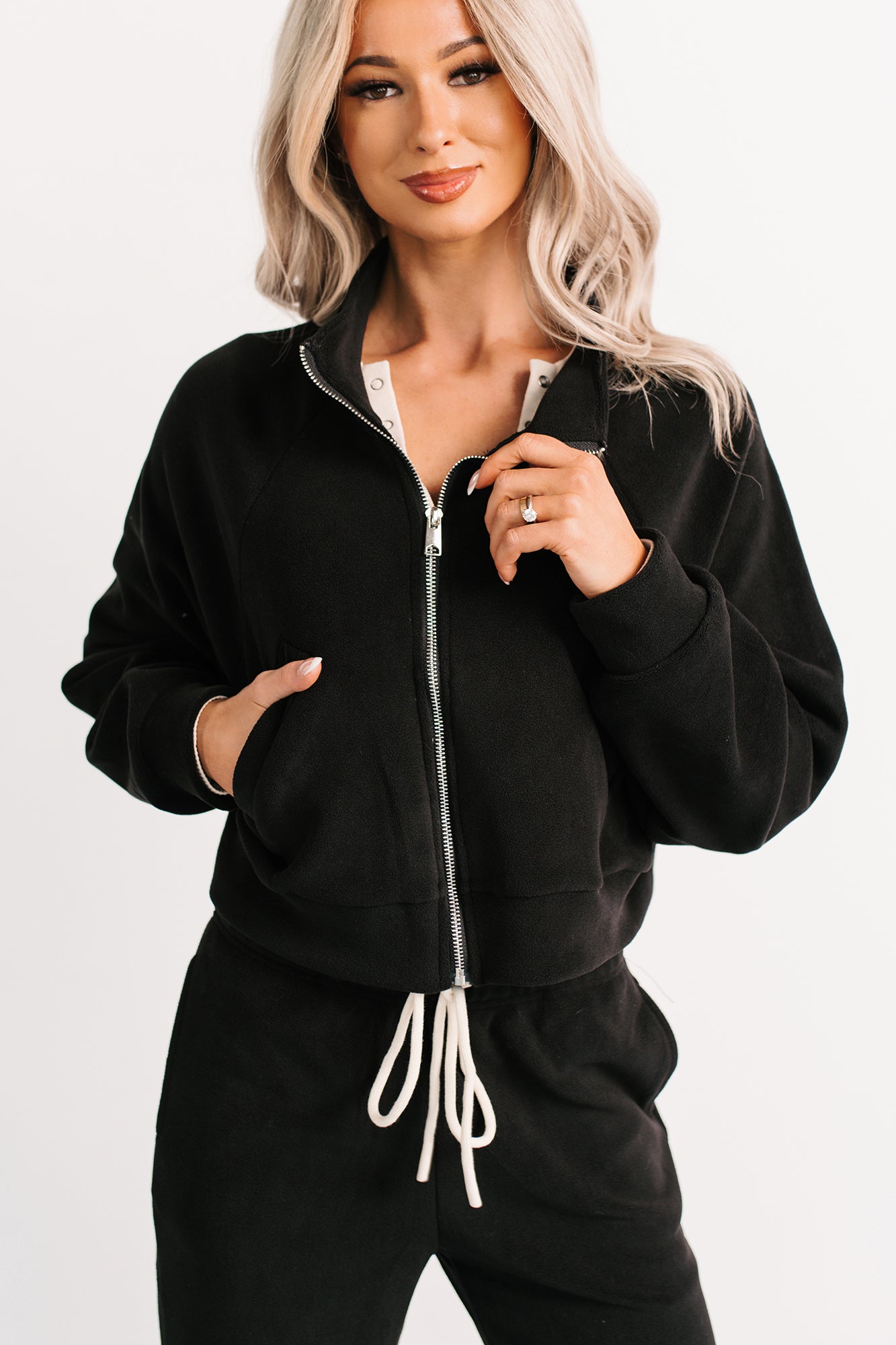 On The Field Fleece High Neck Track Jacket (Black) - NanaMacs