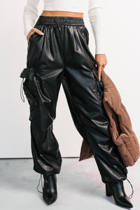 Don’t Be Shy Faux Leather Cargo Pants (Black) - NanaMacs