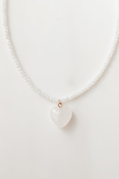 Never Stop Loving You Beaded Heart Necklace (White) - NanaMacs