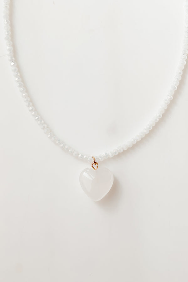 Never Stop Loving You Beaded Heart Necklace (White) - NanaMacs