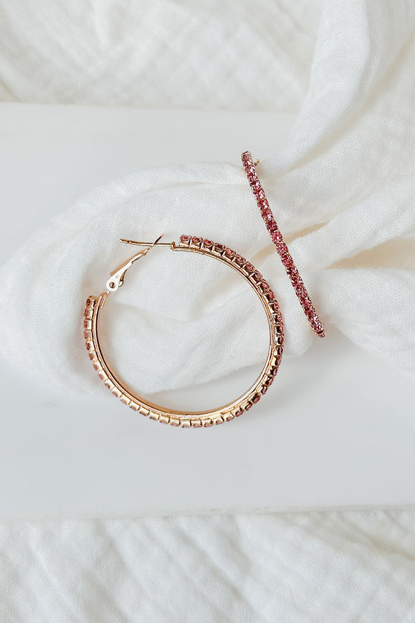 Mimicking Maria Rhinestone Hoop Earrings (Pink) - NanaMacs