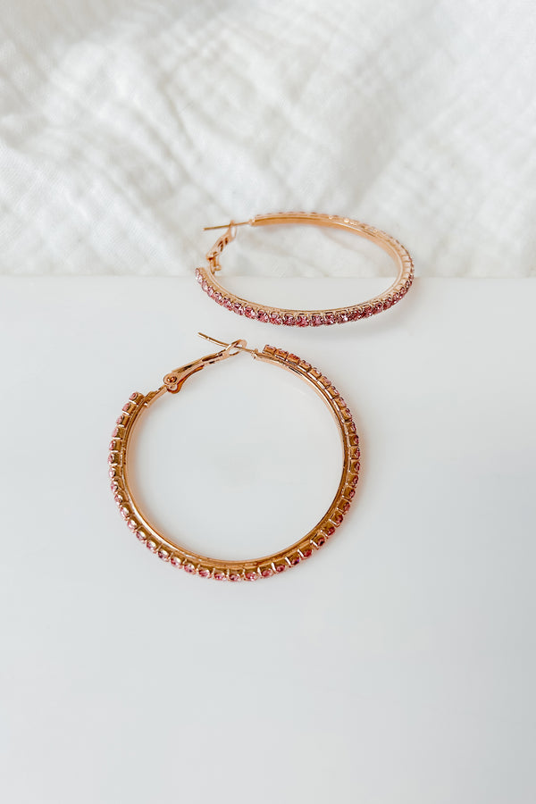 Mimicking Maria Rhinestone Hoop Earrings (Pink) - NanaMacs