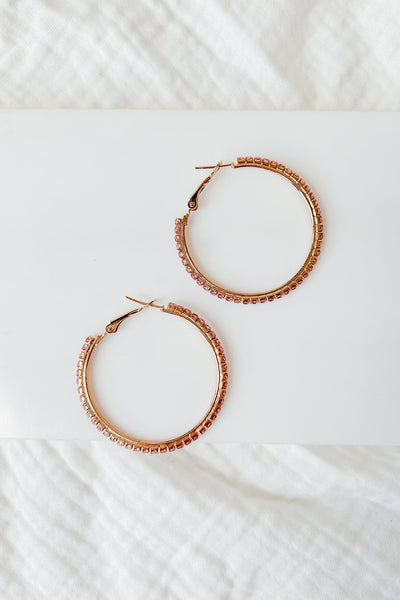 Mimicking Maria Rhinestone Hoop Earrings (Pink) - NanaMacs