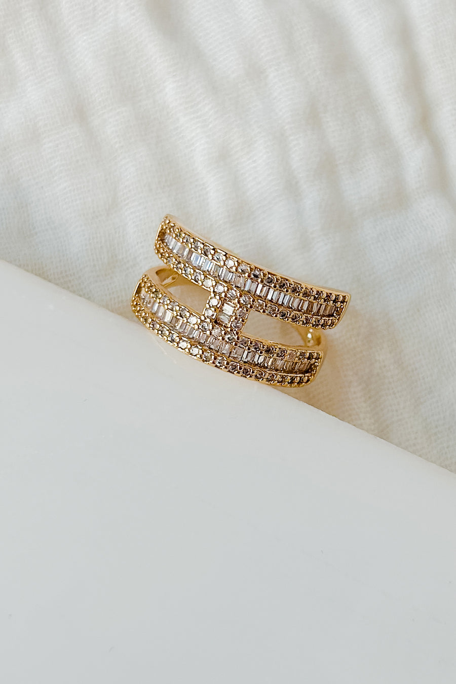 Pretty Penelope Double Banded Dimond Ring (Gold) - NanaMacs