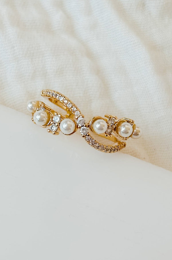 Sophisticated Like Sarah Rhinestone Pearl Ring (Gold) - NanaMacs