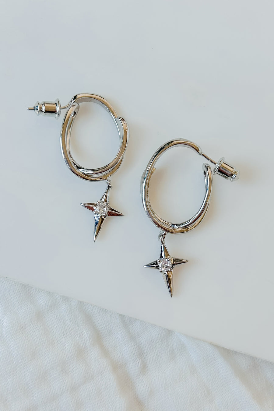 Shooting Stars Diamond Star Earrings (Silver)
