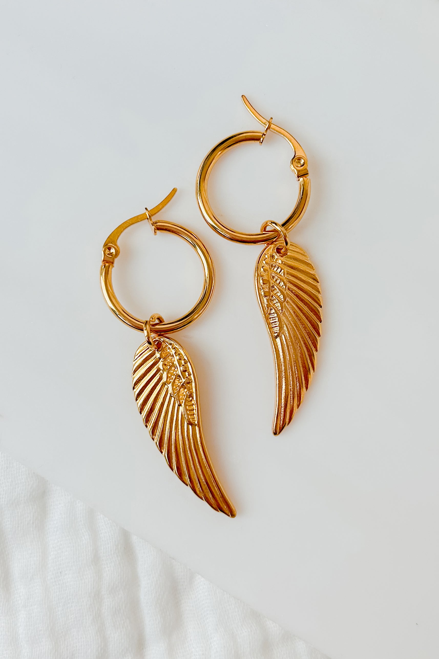 Earned Wings Bubble Hoop Angel Wing Earrings (Gold) - NanaMacs