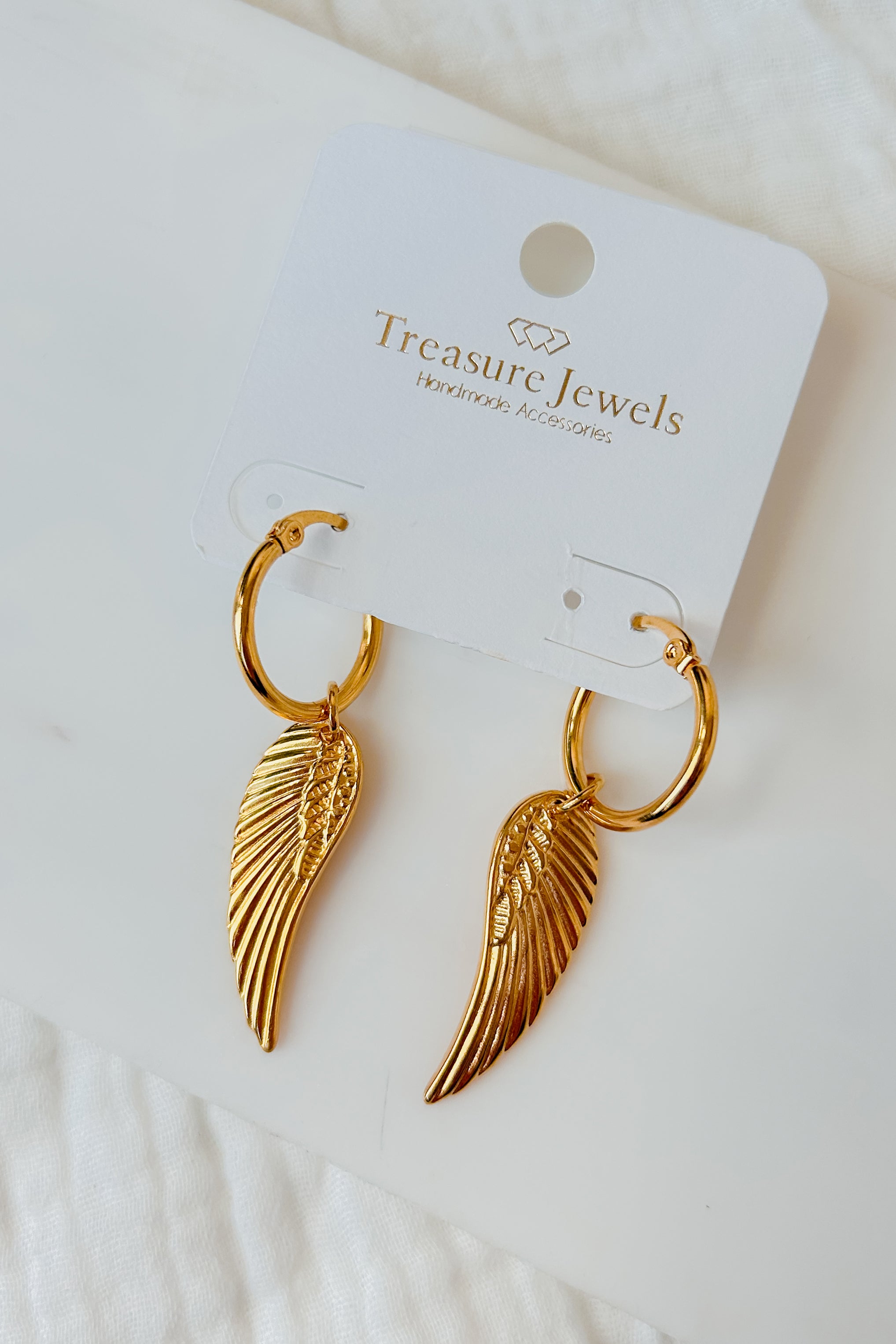 Earned Wings Bubble Hoop Angel Wing Earrings (Gold) - NanaMacs