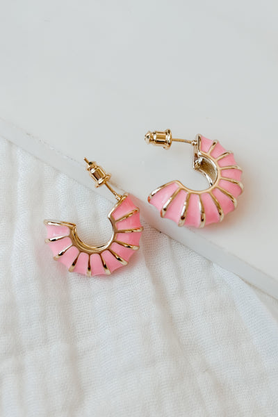 Croux Ribbed Half-Hoop Earrings (Pink) - NanaMacs