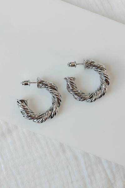 Jenny Twisted Hoop Earrings (Silver) - NanaMacs