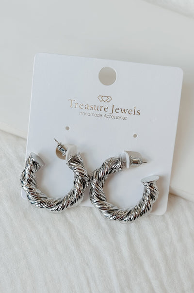 Jenny Twisted Hoop Earrings (Silver) - NanaMacs