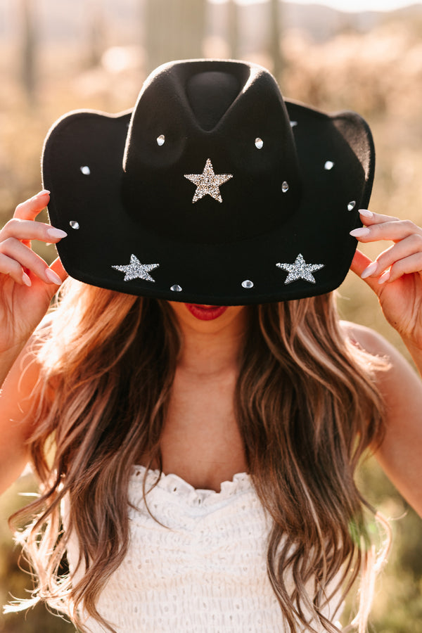 Confidence On Point Rhinestone Star Cowboy Hat (Black) - NanaMacs