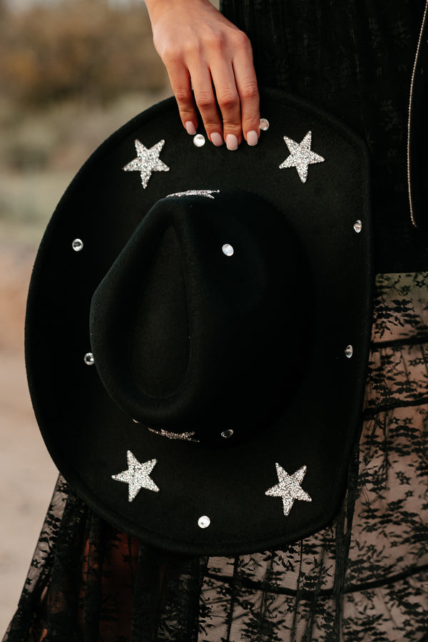 Confidence On Point Rhinestone Star Cowboy Hat (Black) - NanaMacs