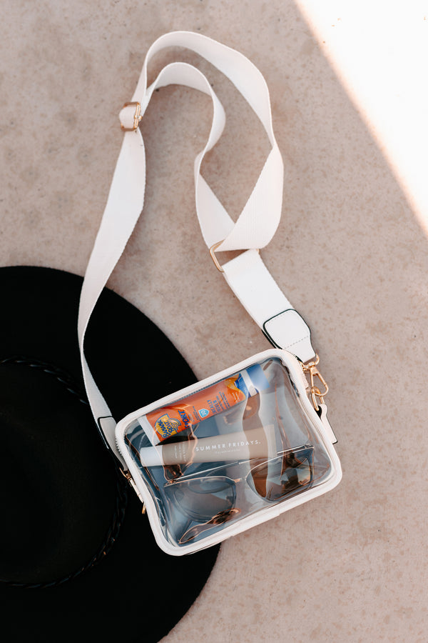 Ready For The Big Show Clear Rectangular Crossbody Bag (Ivory) - NanaMacs