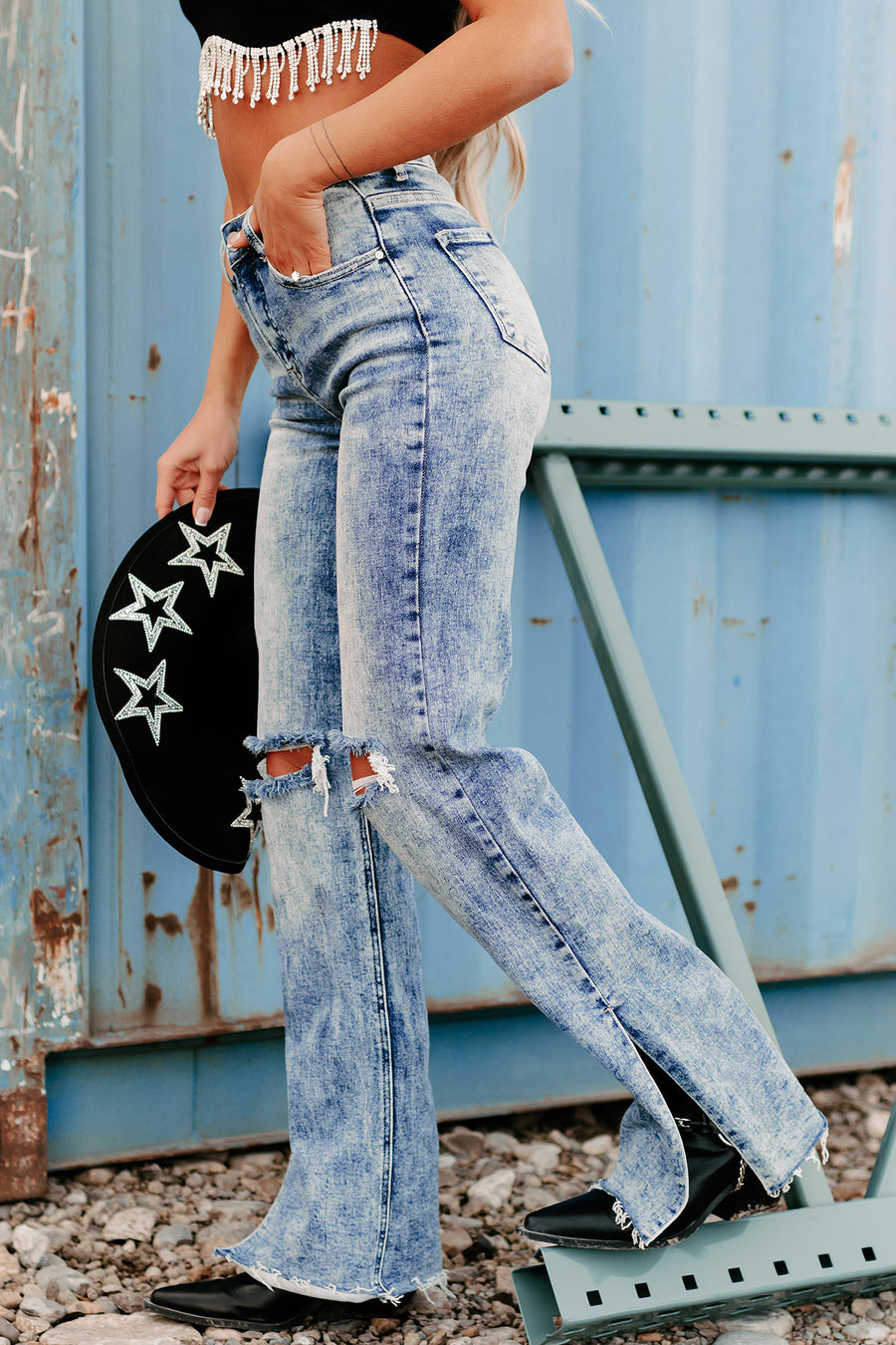 Rhonda Risen High Rise Split Hem Straight Leg Jeans (Medium) - NanaMacs