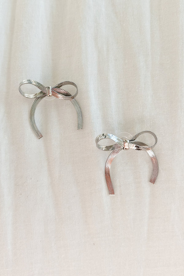 Sweetness Overload Gold Plated Bow Earrings (Silver) - NanaMacs