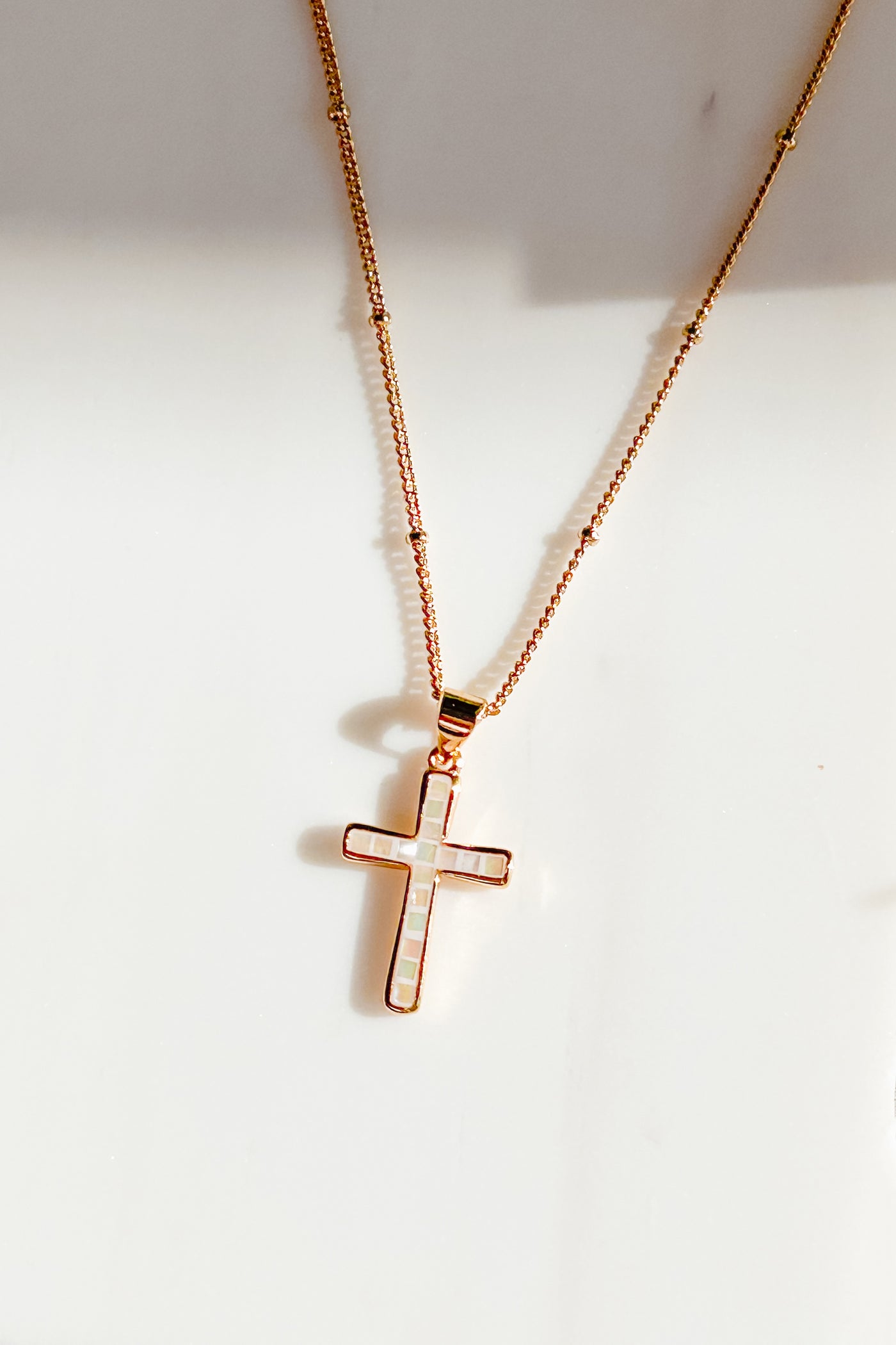 Never Lose Faith Gold Plated Cross Necklace (White) - NanaMacs