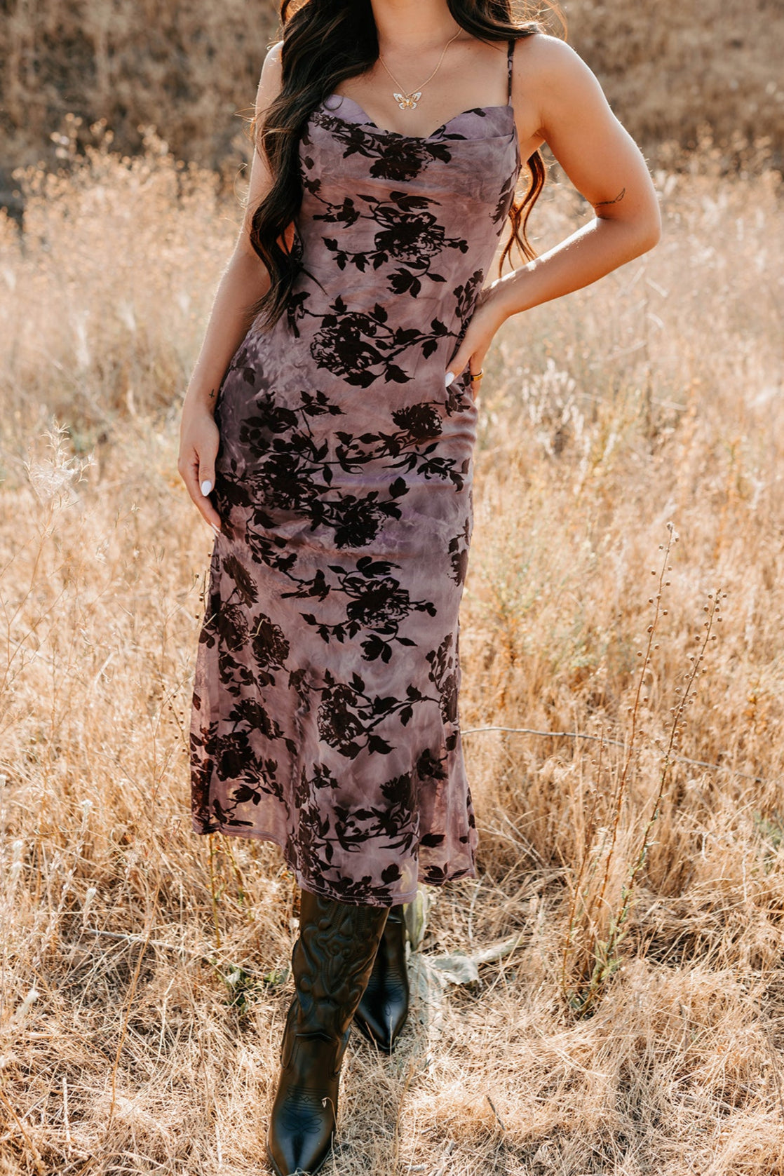 Everlasting Love Floral Mesh Midi Dress (Wine) - NanaMacs