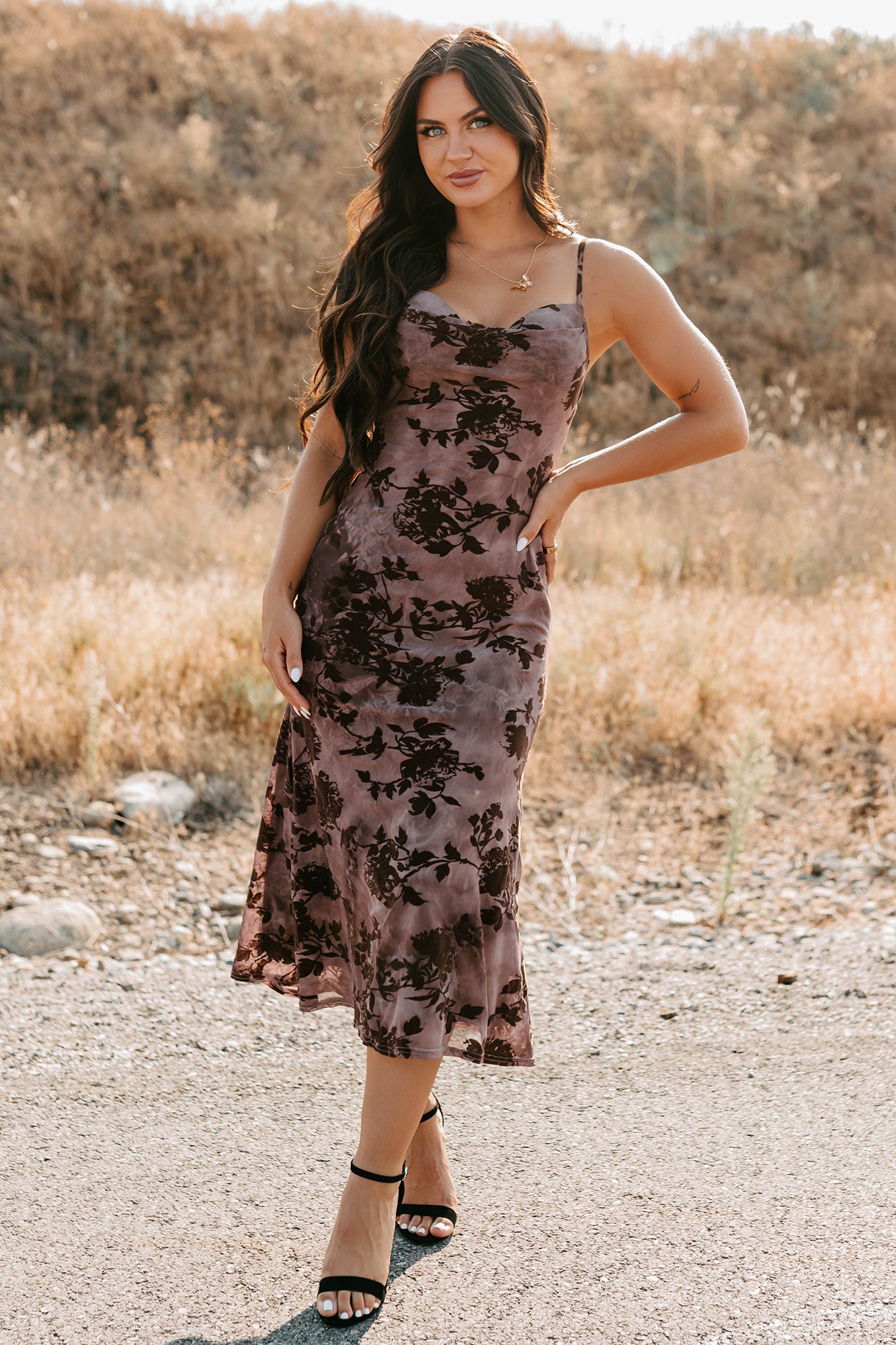 Everlasting Love Floral Mesh Midi Dress (Wine) - NanaMacs